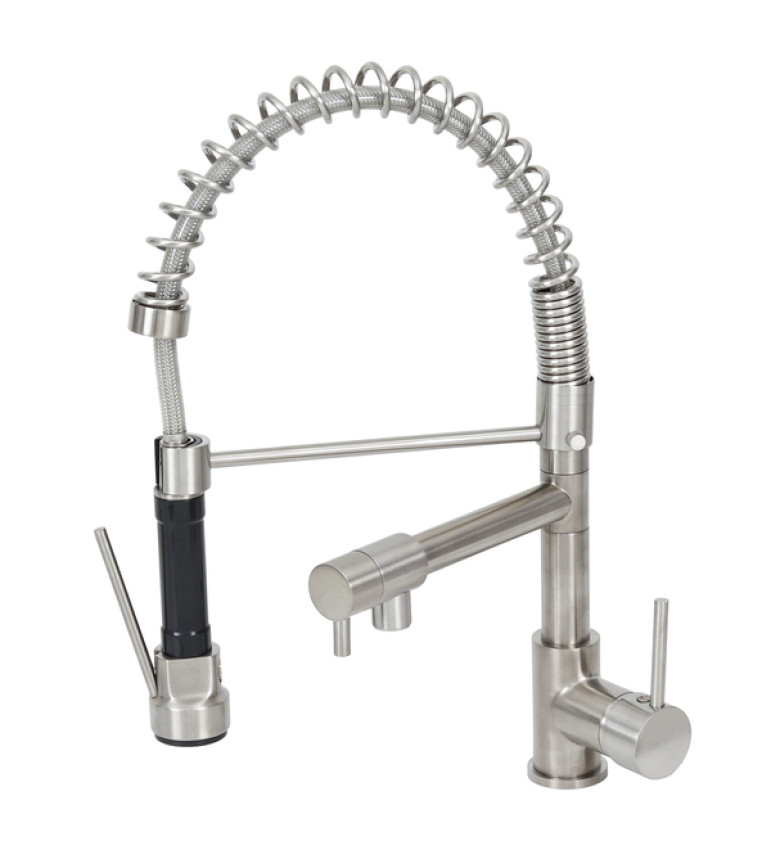 Torneira Monocomando Gourmet de Pia para Cozinha com Bica Alta Flexível Inox Escovado Chery Delinia Torneira Monocomando Gourmet de Pia para Cozinha com Bica Alta Flexível Inox Escovado Chery Delinia