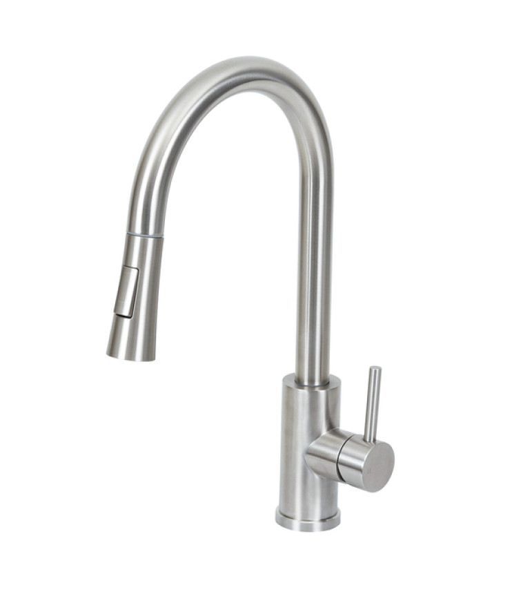 Torneira Monocomando Gourmet de Pia para Cozinha com Bica Alta Extensível Inox Escovado Steel Stoc